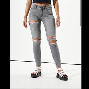 American Eagle Grey Distressed Jeggings